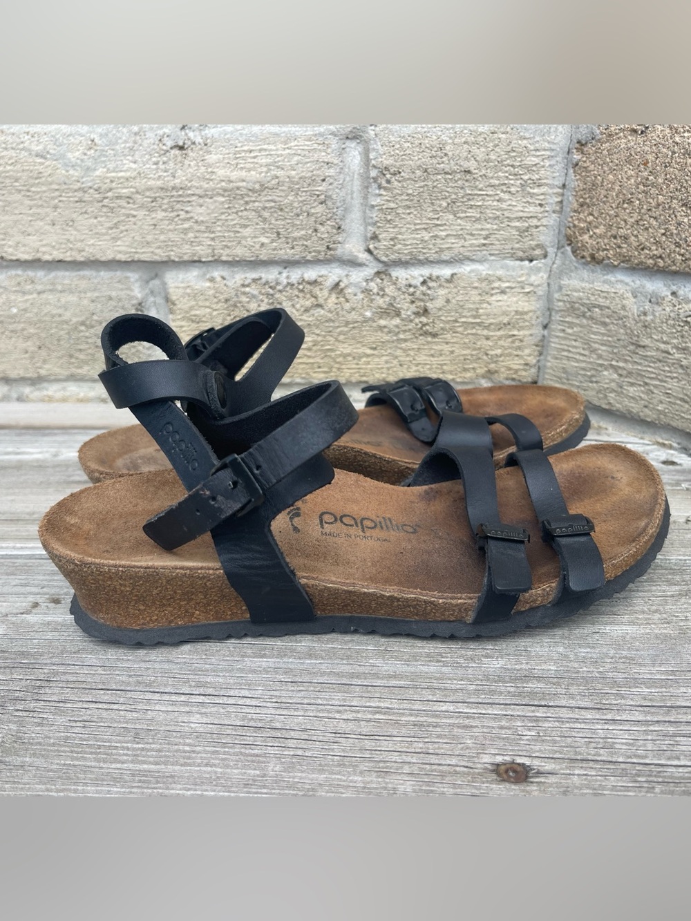 Birkenstock Papillio Lana Wedge Sandals Womens 8 Black Leather Boho Strappy Shoe